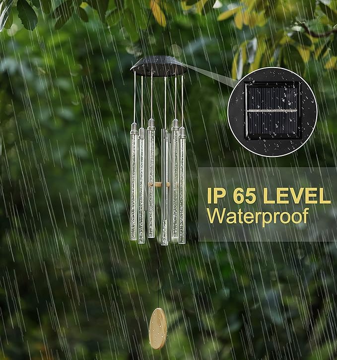 Solar Wind Chimes for Outside, DesGully 6 LED Tubes Color Changing Outdoor Clearance Unique Garden Decor Colorful Patio, Gifts for Her/Him (37" Long)