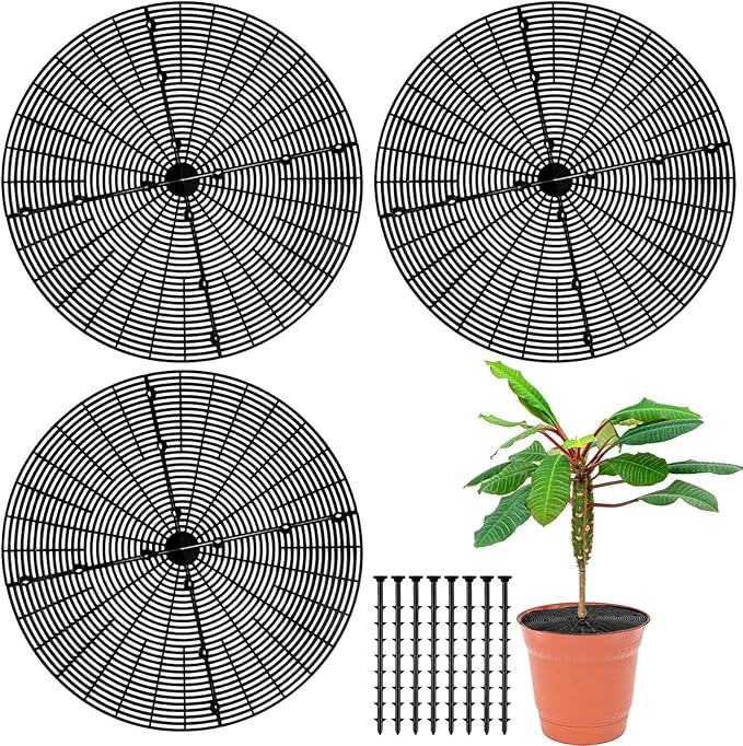 Sawysine 3 Pcs Plant Pot Cover Plant Protector from Animal Flower Pot Grid with Center Cutout Flower Cover Soil Protectors(Black,20.5 in)