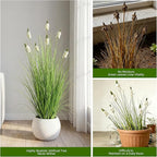 Artificial Plants Indoor Tall Grass Plants with Hyacinth Flower 47.2In Tall Artificial Ornamental Grass Green Onions Outdoor Fake Plants with Black Pot Home Office Decorative (1 Pack,White)