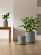 LE TAUCI Ceramic Pots for Plants, 10/8/6 Inch Indoor Planters with Draiange Hole, Silicone Plug & Mesh Pad, Modern Minimalist Pots for Home Office, Set of 3, Glossy, Mist Gray