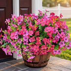 Artificial Flowers for Outdoor Fake Plants for Spring Decoration,Faux Eucalyptus Flowers for Planter UV Resistant Lifelike for Home Porch Garden (Red/Light Purple)