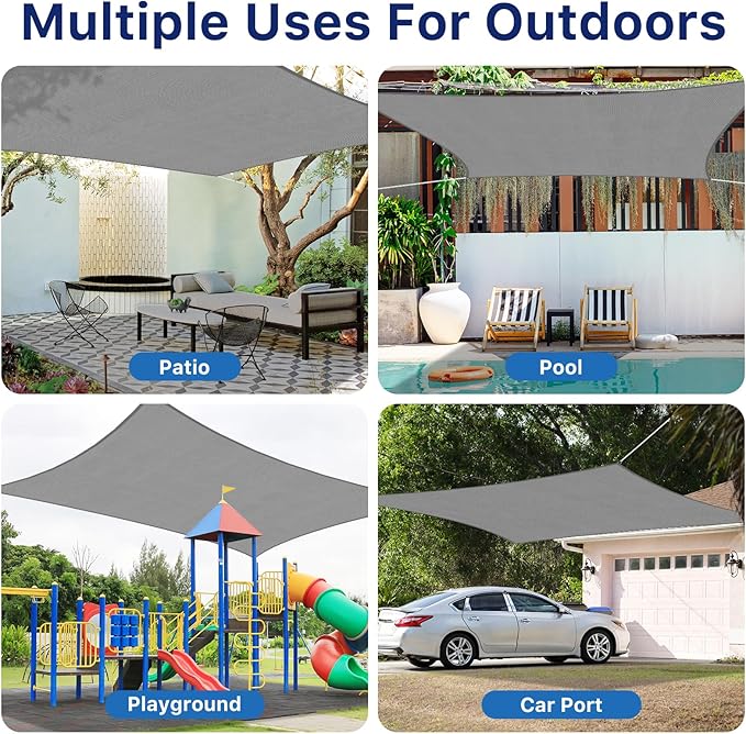 RoomHacks 10'x13' Sun Shade Sail, UV Protection Outdoor Shade, Curved Tear Resistant Heavy Duty Sun Shade for Patio Garden, Backyard, Deck, Car Port, Playground, (Grey)