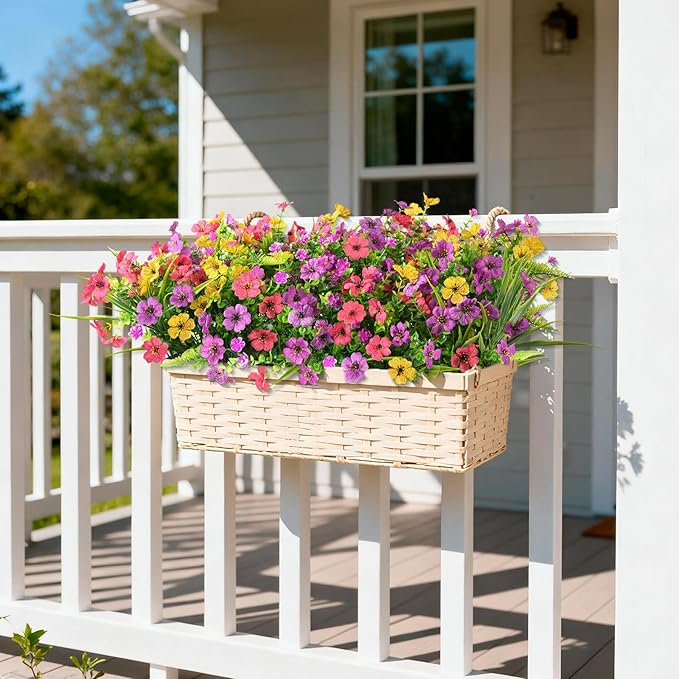 INQCMY Artificial Flowers for Outdoors Faux Plants Fake Flowers Spring Summer Decoration,12 Bundles Faux Silk Colorful Daisy Realistic UV Resistant for Outside Home Planter Window Porch Patio Yard