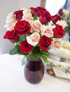 KaBloom - Cupid's Roses Romantic Bouquet of 9 Red Roses and 9 Pink Roses With Vase- Fresh Flowers for Birthday, Valentine's & Mother's Day