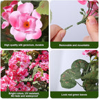 Artificial Geranium Fake Flowers for Outdoors Decoration, 6 Bundles Silk Geraniums Pink Flower UV Resistant Look Real Faux Plants for Outside Planter Front Door Garden Porch Patio Balcony Yard Home