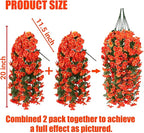 Sggvecsy Artificial Fake Hanging Flowers Plants for Outdoor Outside Spring Summer Decoration 2PCS Faux Silk UV Resistant Realistic Morning Glory Trailing Vines for Home Porch Patio Balcony(Orange)