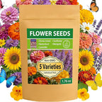 LUOJIBIE 5 Varieties Flower Seeds in Individual Packs, Includes Zinnia, Lavender, Sunflower, Marigold Nasturtium, 15,000+ High Germination Non-GMO Seeds for Planting Indoor Outdoor, Open Pollinated