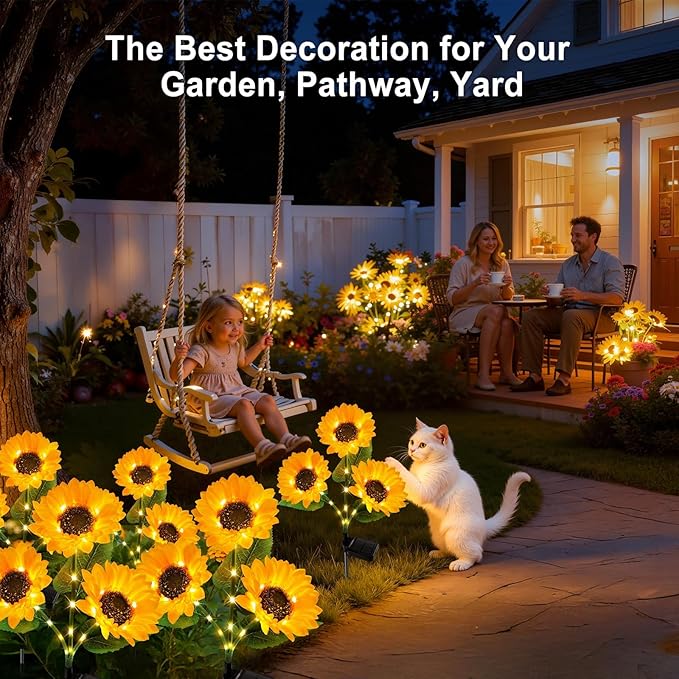 KOOPER Solar Lights Outdoor Decor - Upgraded 8 Pack Solar Garden Lights with 24 Sunflower Lights, Waterproof Solar Outdoor Lights Auto ON/Off Solar Decorative Lights for Garden, Patio, Yard