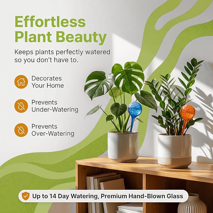 Automatic Plant Watering Globes Self Watering Planter Inserts (Set of 4) | Hands Free Multicolor Glass Bulbs | Planter Spikes to Support Indoor & Outdoor Plant Health (350ml)