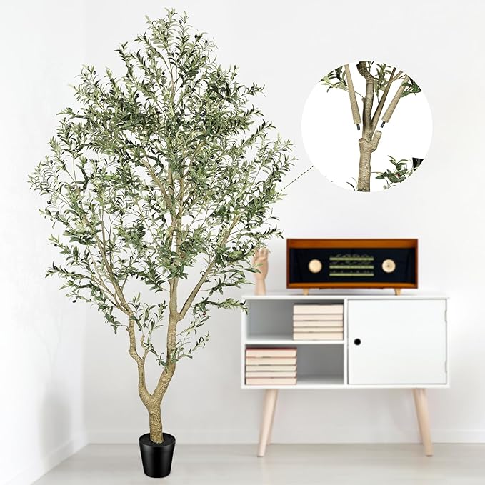 FEELEAD Faux Olive Tree 9ft - Realistic 9 Feet (108in) Artificial Olive Tree, Fake Olive Tree with Lifelike Leaves & Textured Branches, Olive Trees Artificial Indoor for Living Room, Office