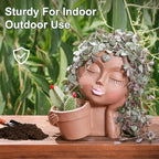 vomiceak Face Planter Pots Head Planters for Indoor Outdoor Plants - Double Plant Pots for Flower Succulent with Drainage Holes - Gift Ideas for Mother (Black Lady)