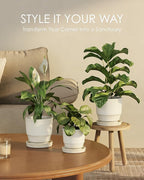 Bamworld Plant Pots Planters for Indoor Plants Flower Pots with Drainage Holes 3.5/4.9/6.3 Inch Set of 3 Plastic Planters for Outdoor Plants Garden Office Room Home Decor Textured White