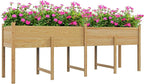 Outsunny Wooden Raised Garden Bed with Legs, Large Elevated Planter Box with Bed Liner and Drain Holes for Vegetables Flowers Herbs, Outdoor and Indoor, 7.4' x 1.8' x 2.6', Natural Wood