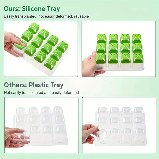 Seed Starter Tray,5-Pack Reusable Silicone Seed Starter Tray with 5 Base Trays,Foldable Design for Easy Transplanting,Indoor Gardening Supplies for Vegetables, Flowers & Herbs,60 Cells Total