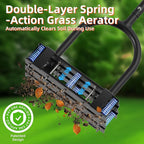 Aerator Lawn Tool - 2-in-1 Reinforced Heavy Duty Manual Lawn Aerator with 15 Spikes, Automatic Dirt and Leaf Clean Design, Adjustable T-Handle (Black)