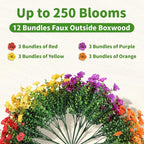 Artificial Outdoor Flowers, Realistic UV Resistant Waterproof Faux Plants, Full Looking Fake Flowers for Porch Planters Hanging Baskets Garden Patio Yard Outdoor Decor, 12 Bundles 4 Colors