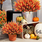 Waipfaru Fake Mums Fall Decor, 20 Bundles UV Resistant Faux Mums for Outdoor Planters, Fall Flowers Artificial for Decoration, Faux Plants for Home Porch Thanksgiving Decoration(Orange)