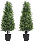 Artificial Cedar Topiary Trees Set of 2, 36'' UV Resistant Faux Cypress Pine Plants Outdoor, 3ft Large Realistic Faux Evergreen Cone Bushes & Shrubs for Front Porch Planter Christmas Decor