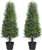 Artificial Cedar Topiary Trees Set of 2, 36'' UV Resistant Faux Cypress Pine Plants Outdoor, 3ft Large Realistic Faux Evergreen Cone Bushes & Shrubs for Front Porch Planter Christmas Decor