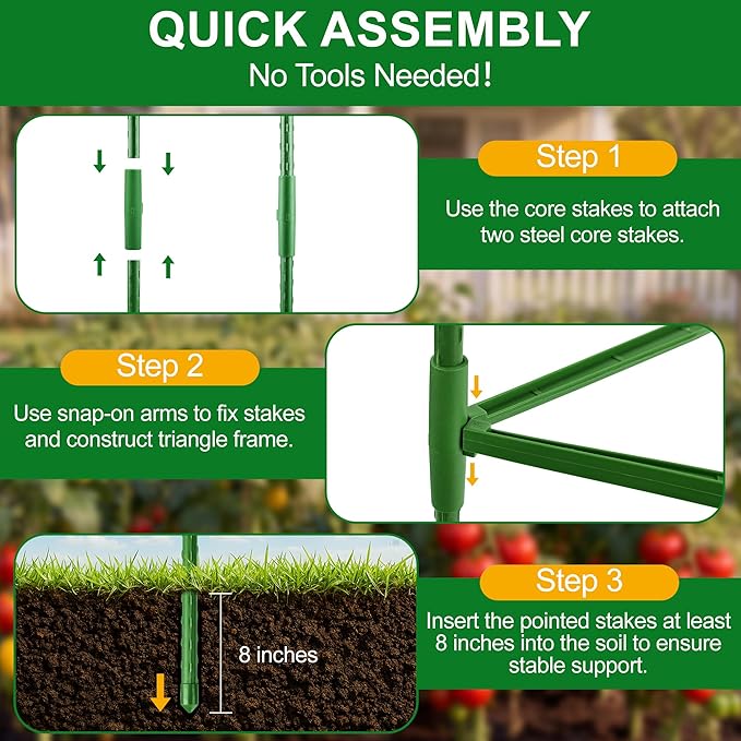 WAENLIR 3 Pack Tomato Cages for Garden, Up to 51 Inch Tomato Trellis for Raised Garden Bed, Plant Stakes for Pots, Durable Tomato Plant Support Garden Stakes for Climbing Plants