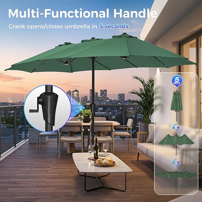 SUPERJARE 13FT Outdoor Umbrella for Patio, Double sided Pool Umbrellas with Fade Resistant Canopy, Large Table Umbrella for Deck, Market, Backyard - Forest Green
