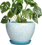 Ceramic Plant Pots - 8 Inch Indoor Plant Pots with Drainage Hole and Tray, Decorative Round Planters for Outdoor Plants, Indoor Plant Pot, Home Decor, Gifts for Men Women, Crackle Blue