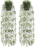 Waipfaru 2Pcs Fake Hanging Plants with Pot, Artificial Potted Faux Eucalyptus Plants Fake Vines Ivy Artificial Plants Outdoor Faux Plants Indoor Bedroom Living Room Boho Wall Porch Shelf Decor