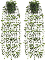 Waipfaru 2Pcs Fake Hanging Plants with Pot, Artificial Potted Faux Eucalyptus Plants Fake Vines Ivy Artificial Plants Outdoor Faux Plants Indoor Bedroom Living Room Boho Wall Porch Shelf Decor