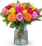 Benchmark Bouquets - Roses Bouquet Assorted Colors - Fresh Flowers for Delivery - Two Dozen Long Stem Roses - Mothers Day Gifts for Mom - Mothers Day Flowers for Mom (Glass Vase Included)