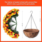 INXUGAO Artificial Hanging Flowers with 12" Basket for Outdoor Decor, Fake Hydrangea UV Resistant Arrangements in Pot Planter Decor for Spring Summer Porch Garden Yard(OrangeYellow)