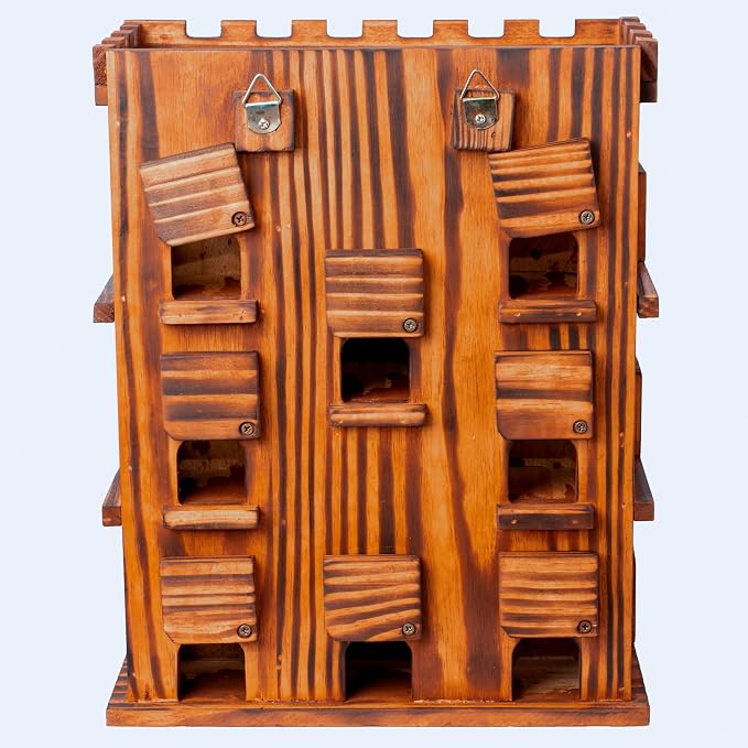 MIXUMON Wooden Bird Houses for Outside – 14 Rooms Large Bird House, Carbonized Pine Rustic Finish, 1.57" Entrance Holes, Cleaning Doors, Outdoor Birdhouse Nesting Box (Rustic, 14 Rooms)