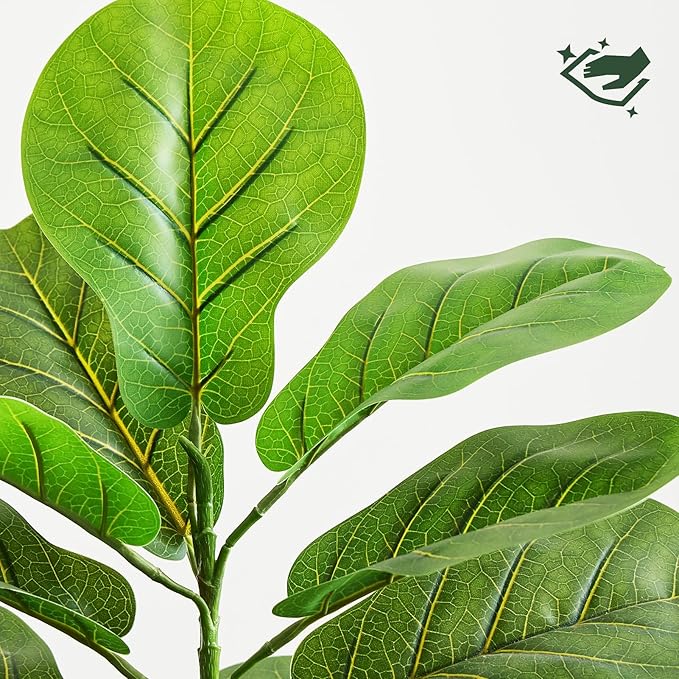 2 Pack Artificial Fiddle Leaf Fig Tree 30in, Faux Fig Trees Floor Plant in Pot Fake Ficus Lyrata Plant, Table Top Plant with Fiddle Leaves for Indoor Outdoor Home, Office, Living Room, Bathroom Decor