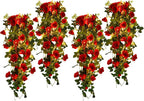 RECUTMS Hanging Rose Flowers Artificial Vines for Outdoors with 30 LED Fairy String Lights Indoor Home Garden Wall Wedding Valentines Day Decorations Rose (Red)