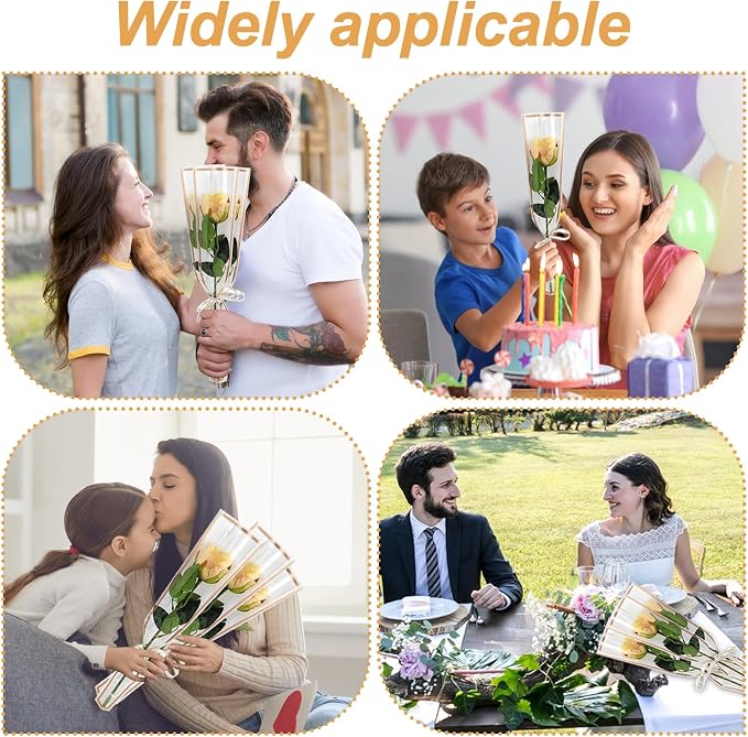 Flower Packaging Kit, 100 Flower Wrapping Bag Single Rose Sleeve 100 Floral Water Tubes 72ft Ribbon Single Flower Packaging Bags for Wedding Mother's Day Florist Birthday Flower Wrapping (White)