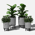 Veradek Demi Series Round Planter w/Stand for Porch/Patio | Durable Plastic-Stone Composite & Wooden Stand | Modern Décor for Tall Plants, Flowers