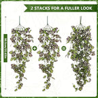 2-Pack Fake Hanging Plants, Faux Hanging Plant Artificial Greenery for Living Room Bedroom Boho Wall Shelf Indoor Outdoor Decor (Purple Feather Leaf)