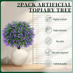 Artificial Lavender Topiary Ball Trees, 2 Set of UV Resistant Fake Evergreen Shrubs Bushes Plants with Ground Spike, Fake Plants for Outdoor Indoor Front Porch Garden