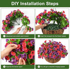 Homsunny Artificial Fake Hanging Flowers with Basket for Outdoors, Faux Silk Petunias Flower Spring Summer Decor UV Resistant Look Real Outside Patio Front Porch Decorations