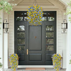 Artificial Hanging Flowers for Outdoors Spring Summer Decoration, 4PCS UV Resistant Silk Fake Hanging Plants for Patio Porch Front Yard Window Garden Indoor Decor(Blue&Yellow,4PCS)