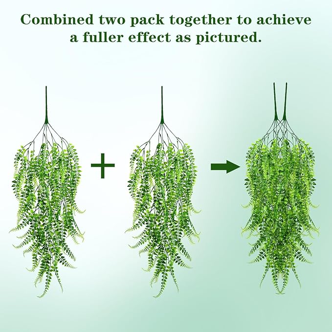 Waipfaru 8Pcs Fake Ferns Fake Hanging Plants Artificial Ferns for Outdoors，UV Resistant Plastic Fake Plants for Indoor Wall Porch Wedding Party Holiday Decor