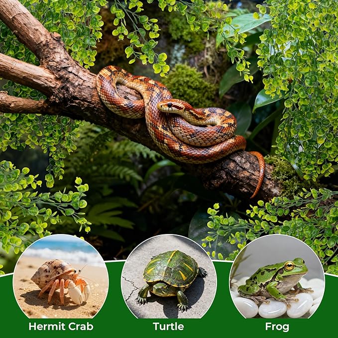 RAINFLOW 2PCS Fake Hanging Plants Reptile Habitat Vines – Artificial Terrarium Plants with Iron Stem, UV Resistant Faux Vines for Bearded Dragon Gecko Snake Turtle Tank Enclosure Decor Indoor Outdoor