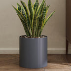 Metal Plant Pot with Drainage Hole,Mid Century Modern 7 inch Round Pot Indoor Outdoor Planters Gift for Decorative Pots of Tabletop Living Room Bedroom Grey