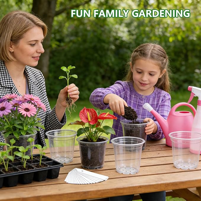 Clear Nursery Pots, 30 Pack Seed Starting Pots with 8 Drainage Holes, Transparent Plant Pots with Labels, Marker & Seedling Transplant Tool (3.5/4/5in-30pcs)