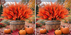 Geegoods 24 Bundles Artificial Fall Flowers Outdoor – Faux Lavender Flowers with Monkey Grass UV Resistant Plastic Faux Plants for Garden Porch Patio Home Decor, Autumn-red Color (Pack of 2)