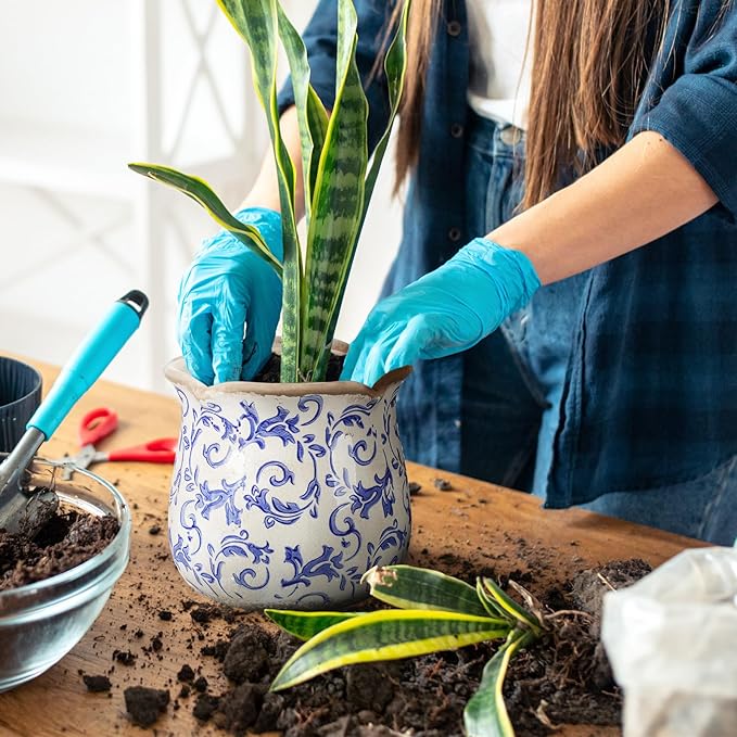 Newtay 6 Inch Ceramic Plants Pots Vintage Ceramic Flower Planters Crackle Glaze Finish Flower Pots Decorative Floral Vintage Planters for Living Room Garden Home Decor Gifts(Chinoiserie)