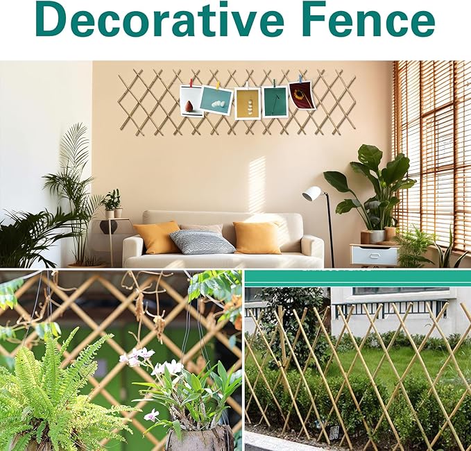 Bamboo Trellis 36x92 Inch, Expandable Fence 3ft by 8ft, Outside Lattice Fence, Reusable Decorative Fence for Climbing Plants Support or Outdoor Yard
