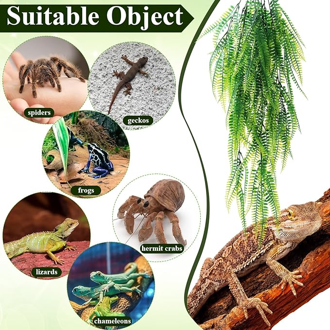 Suncalla Reptile Plants Terrarium Hanging Plants Vines Boston Climbing Terrarium Plant with Suction Cup for Bearded Dragons Lizards Crested Gecko Snake Crab Tank(Tri Color Series,3 Colors)