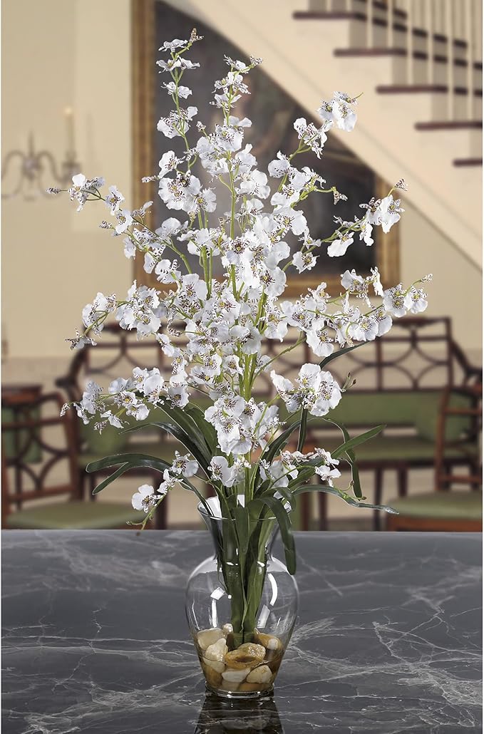 Nearly Natural 1073-WH Dancing Lady Liquid Illusion Silk Flower Arrangement, White 29 in x 10.25 in x 10.25 in