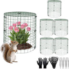 6 Pack Dark Green Plant Protectors, 11.8×15.7in Round Garden Fence Cages with Lid, Keep Rabbits, Squirrels & Pets Away, Includes Stakes, Zip Ties & Gloves for Easy Setup