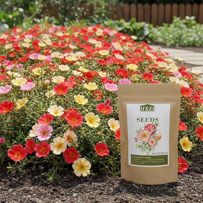 50,000 Moss Rose Seeds, Portulaca Grandiflora for Planting, Trailing Annual for Full Sun Garden Beds, Borders, Pots, Hanging Planters and Ground Cover
